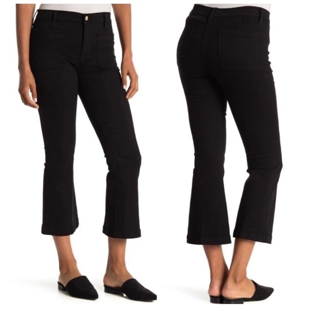 Frame Denim Le Bardot Crop Flare Black Wash Denim Patch Pockets Jeans 28